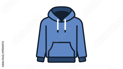 Bild auf Leinwand Blue Pullover Hoodie Sweatshirt Vector Icon with Front Pocket and Drawstrings, M