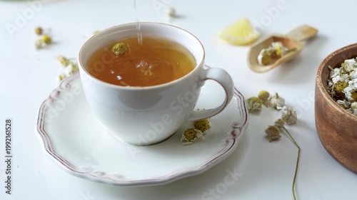 hot daisy tea on table