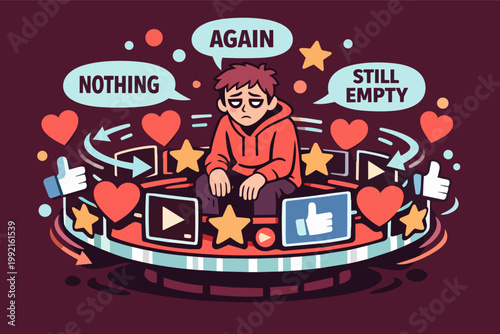 Person feeling empty despite social media validation, depicting addiction and digital fatigue, seeking connection