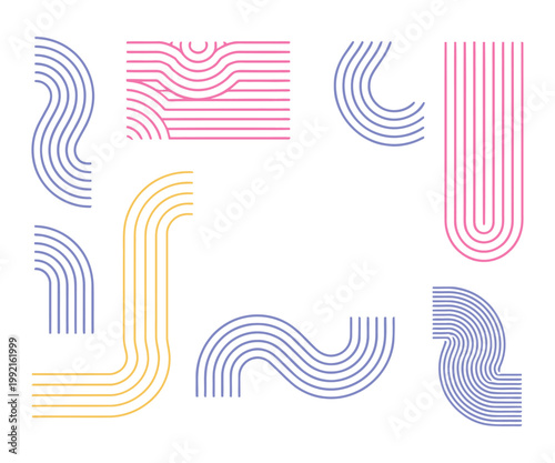 Set of Abstract Minimalist Linear Shapes and Retro Geometric Line Art Elements