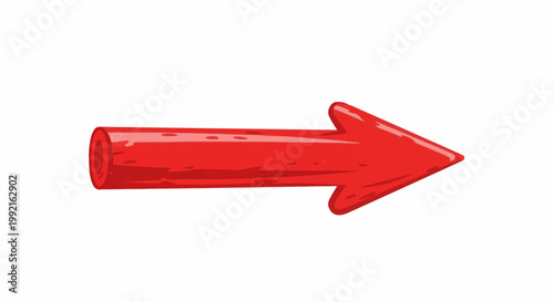 A stylized red arrow with a glossy, cartoonish appearance, pointing right