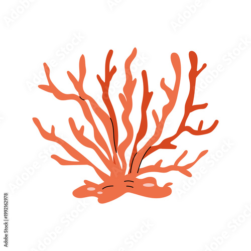 Orange branching sea coral cartoon vector icon on white background