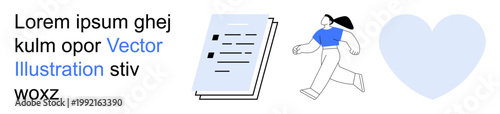 Education, reading habits, self-care, fitness, personal development, and love symbolism. A text block, open book person walking and a heart engage visually. Education and reading habits concept