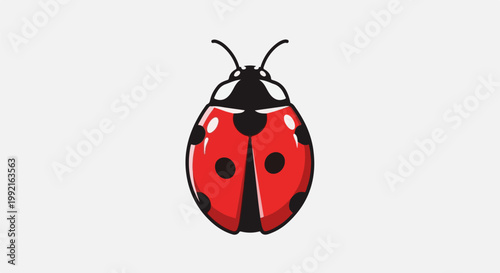 A stylized red ladybug with black spots and antennae, set against a plain background