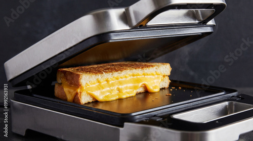 Delicious Grilled Cheese Sandwich Cooking in Electric Pan.