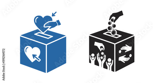 Voting ballot box with heart and hands.