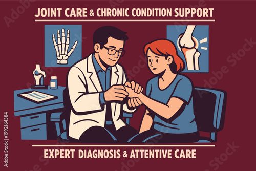 Doctor examining patient's wrist, representing joint care, chronic condition support, and expert rheumatology diagnosis