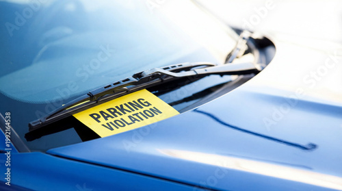 Yellow Parking Violation Ticket on Car Windshield.