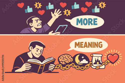 Comparing digital media addiction seeking likes and money with finding deep connection and meaning through reading books