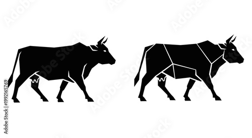 Black silhouette of cow cuts.