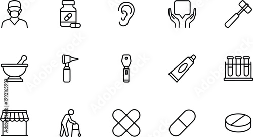A collection of medical and healthcare related icons and symbols