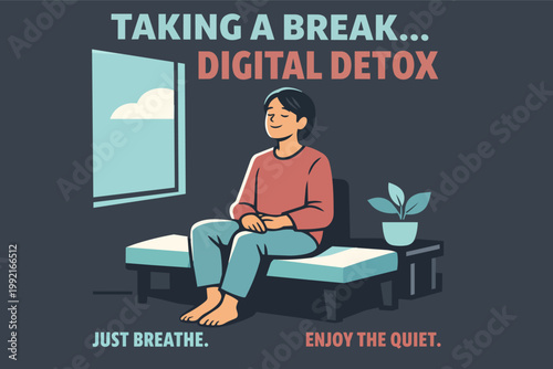 Person taking a digital detox, meditating and finding quiet for mental wellness and stress relief