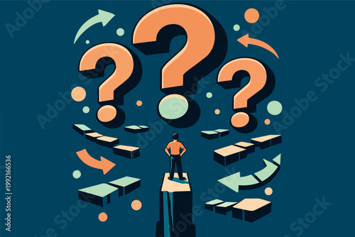 Person choosing a path from many options, concept of uncertainty, dilemma, and important decisions in business or life