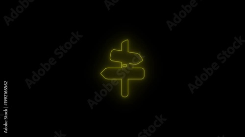 Glowing Neon Direction Arrows Icon Animation, Red Neon Navigation Symbol, Multi Way Decision Sign, Futuristic Cyberpunk Style Motion Graphic, Loopable Video for UI, Map, Strategy and Tech Design
