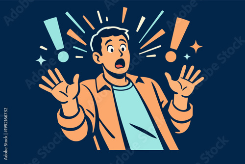 Man expressing shock, surprise, and amazement, reacting to unexpected news or a sudden discovery with wide eyes and open mouth