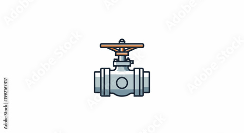 A stylized drawing of a pipe valve with a circular handle
