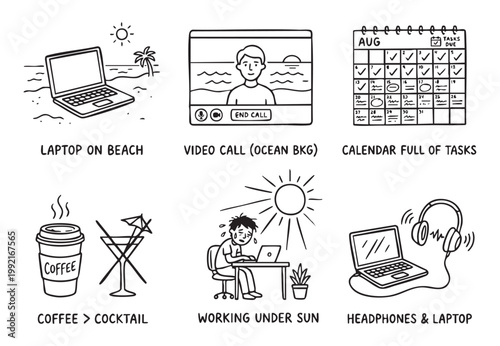 Summer work stress, remote working burnout concept