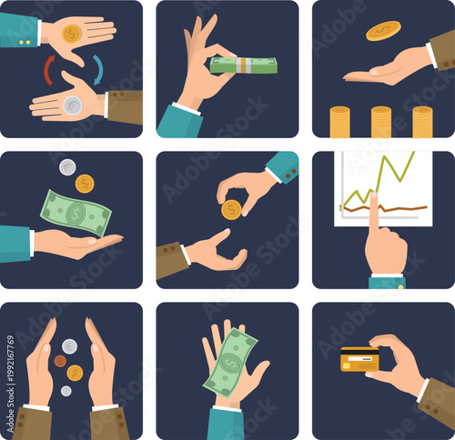 Secure payment and wealth management icons in flat style vector