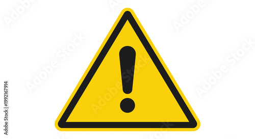 Bright yellow triangular warning sign with a black exclamation point silhouette