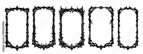 Gothic Thorn Frame Set – Dark Barbed Ornamental Borders and Spiky Rectangle Vector Collection