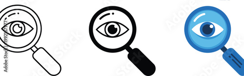 Eye, view spying icon set with surveillance and observation symbols, monitoring concept, clean modern vector illustration design.