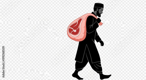 Man walking with large red backpack.