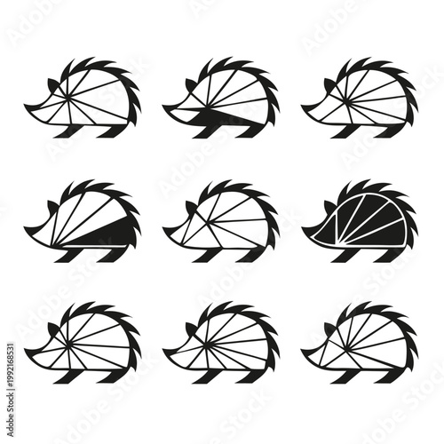 Geometric Low Poly Hedgehog and Porcupine Silhouette Set
