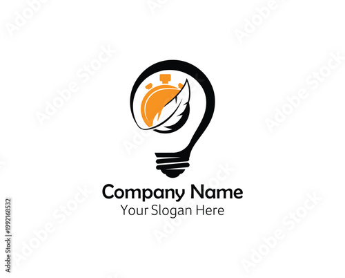 Eco Light Bulb Idea Symbol with Leaf and Sunrise Company Branding