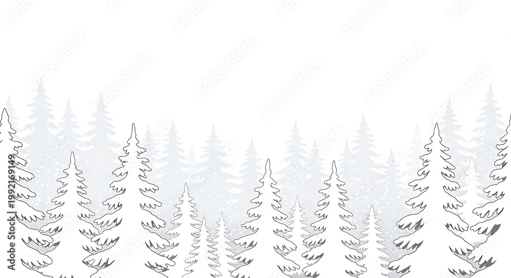 Obraz premium Seamless winter forest border with evergreen pine trees