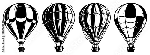 Hot Air Balloon Vector Collection, Vintage Air Transportation Silhouette Set, Adventure Travel Flight Illustration