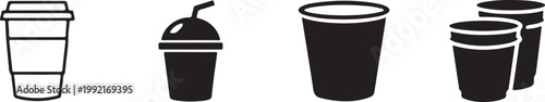Disposable Cup Icons Vector Set, Drink Cup Illustration Pack.