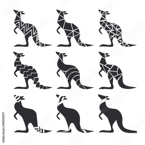 Geometric and Linear Pattern Kangaroo Silhouette Set