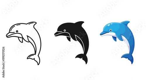dolphin icon set minimalist vector design - Minimalist, flat icon, outline, glyph, linear, clipart, sticker - icon set