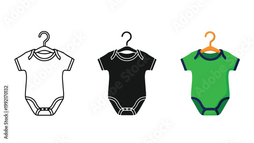 Baby bodysuit on hanger vector set - Solid vector icons - Clipart, sticker - icon set