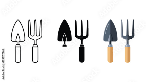 Gardening trowel and fork vector set - Glyph solid icon - Editable modern style icon - Clipart, sticker - icon set - Clipart