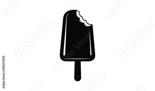 Black and white illustration of a partially eaten popsicle with a bite taken out, isolated on a white background, summer treat concept.