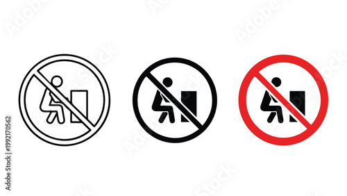 No sitting allowed prohibition icon set - Editable line icons. Vector illustration - Glyph and solid icon set - Icon vector