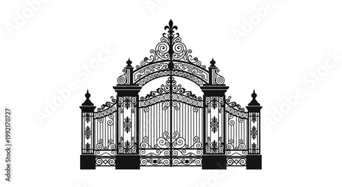 Ornate Metal Gate with Decorative Details.