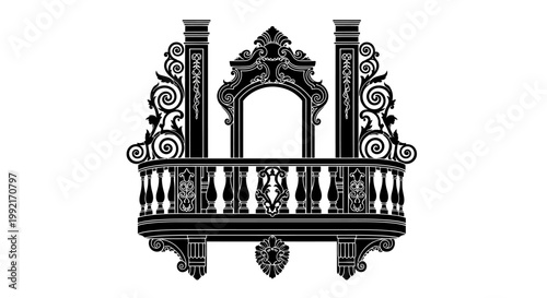 Ornate Balcony Railing Architecture Detail.