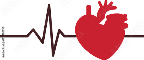Red heart with ekg line, medical symbol