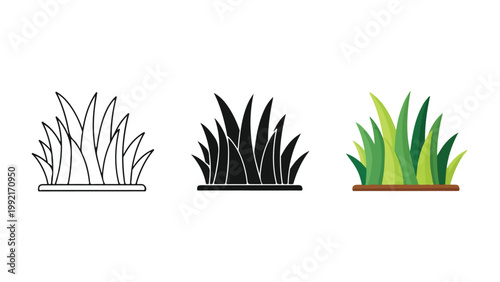 Green grass patch vector icon design set - Solid vector icons - Clipart, sticker - icon set