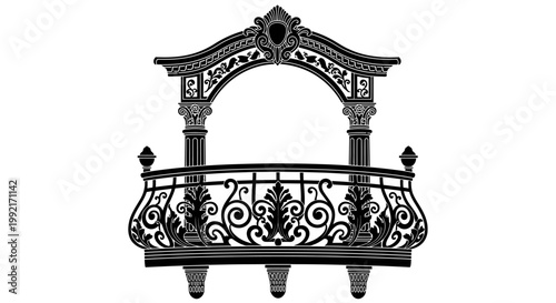 Decorative Iron Fence Railing Detail.