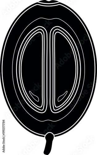 Vector illustration of coffee cherry cross section in line art style. Black silhouette icon of Coffea Arabica fruit anatomy