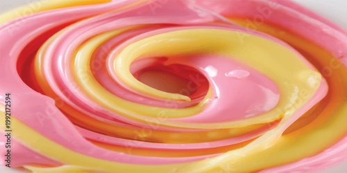 A vibrant macro texture features a swirl of colorful lollipop and jelly candy art in a spiraling vortex pattern that creates a beautiful liquid light design full of rainbow color