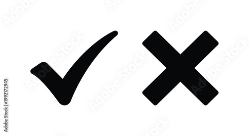 Black check mark and x symbols displayed on a white background silhouette