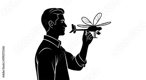Professional holding a mosquito shaped drone for advanced pest control monitoring