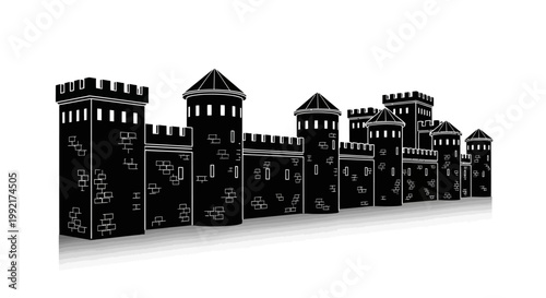 Black castle wall with towers.