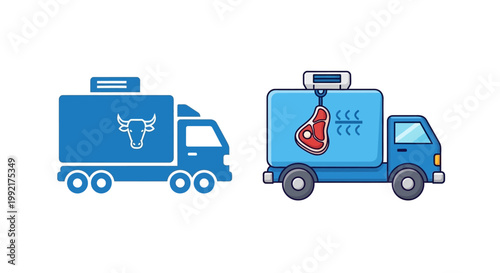 Blue Trucks with Meat and Bull Logos.