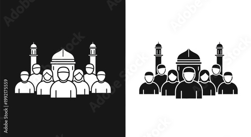Mosque and Muslim Community Silhouette.