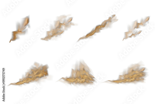 PNG brown dust explosion set isolated on transparent background This pack includes dynamic sand bursts and desert smoke clouds for overlay compositing and design